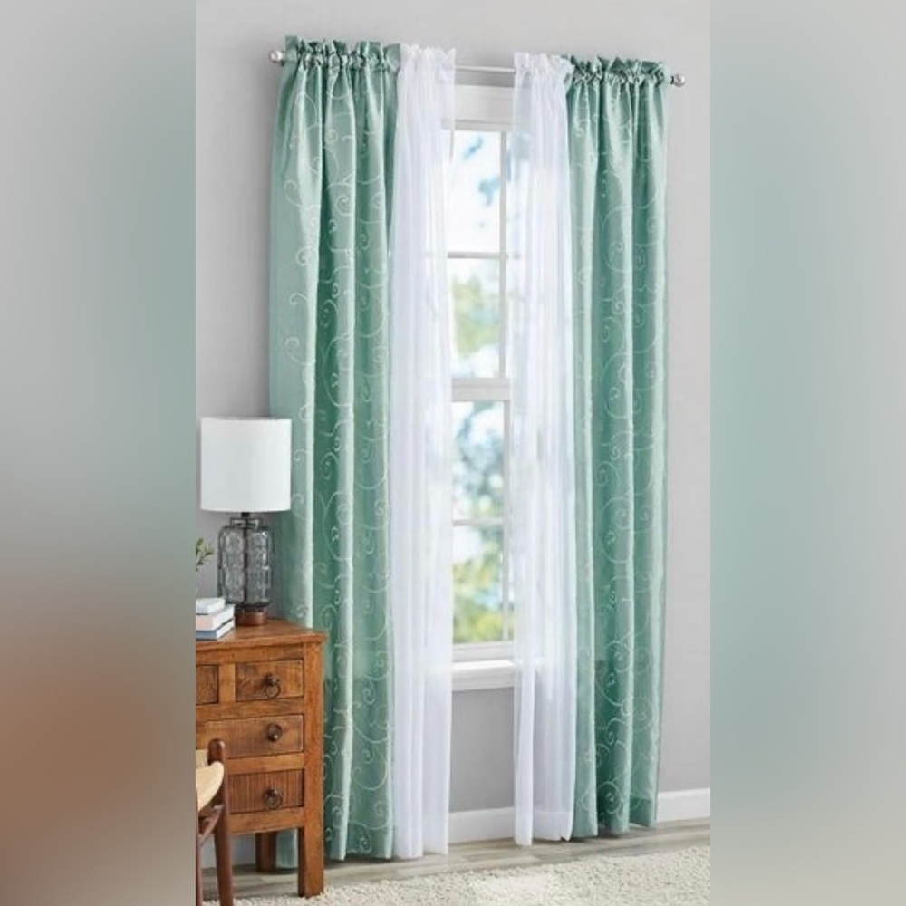 Aqua Swirl Blackout Window 2 Curtain Panels 50x84”